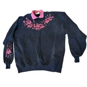 Vintage Jerzees Sweatshirt Size XL Pink Collar Floral Roses Print Originals 90s